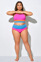 Plus Size Colorblock High Waist Casual  Bottom