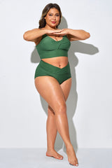 Green Front Crossover High Waist Swim Brief