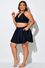 Plus Size Black Swim Skirt With Inner Lining & Pockets