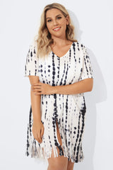 Front Slit Fringe Trim Tunic Cover Up