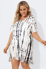 Front Slit Fringe Trim Tunic Cover Up