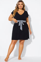 Black V-neck Side Slit Tunic Cover Up