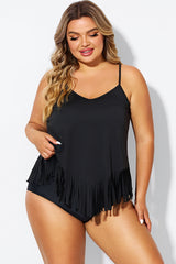 Black Plus Tassel Beach Camisole Beach Sarong