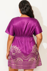 Purple Elastic Waistband V-Neck Cover Up Dress