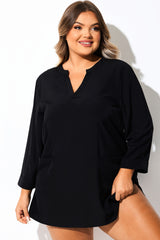 Solid Black Pullover Tunic Swimsuit Cover Up