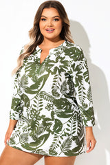Green Leaf Print Pullover Tunic Cover Up