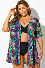 Purple Tropical Plant Print Beach Cover Up