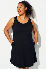 Plus Size Solid Black Sleeveless Cover Up