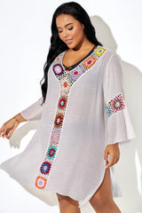 Crochet Colorful Floral Side Slit Loose Cover Up