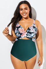 Floral Print Modest Cut-Out One Piece Swimsuit