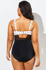 Elegant Dot Colorblock Mesh One Piece Swimsuit