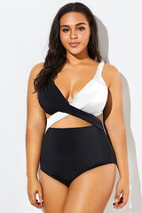 Black & White Cut Out Underwire One Piece Swimsuit