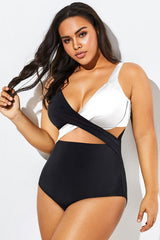 Black & White Cut Out Underwire One Piece Swimsuit