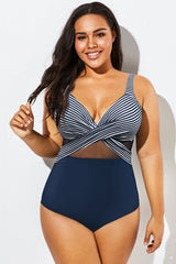 Striped Cut Out Mesh Underwire One Piece Swimsuit