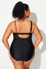 Colorblock Cut Out Mesh Underwire One Piece Swimsuit