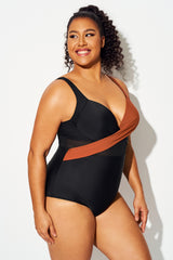 Colorblock Cut Out Mesh Underwire One Piece Swimsuit