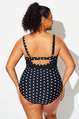 Polka Dot V-Neck Cutout One Piece Swimsuit