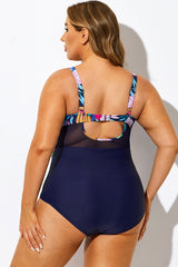 Navy Cut Out Mesh Underwire One Piece Swimsuit