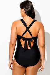 Black & White Lace Up One Piece Back Swimsuit