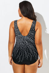 V-Neck Dotted Sarong Front One Piece Swimsuit