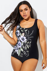 Elegant Flower Print Square Neck One Piece Swimsuit
