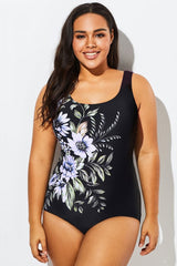 Elegant Flower Print Square Neck One Piece Swimsuit