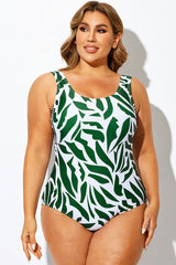 Green Random Printed Sport One Piece Swimsuit