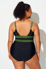 Green Colorblock Cut Out One Piece Swimsuit