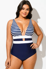 Navy Striped Cut Out One Piece Swimsuit
