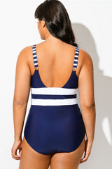 Navy Striped Cut Out One Piece Swimsuit