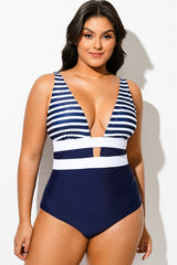 Navy Striped Cut Out One Piece Swimsuit