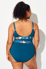 Floral Print Cut Out One Piece Swimsuit