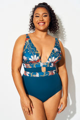 Floral Print Cut Out One Piece Swimsuit