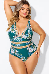 Floral Print Plunge V-neck One Piece Swimsuit