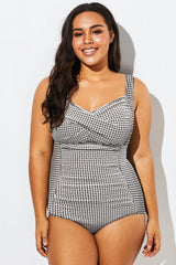 Black & White Textured Monochrome One Piece Swimsuit