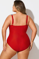 V-Neck Leaf Print Tummy Control One Piece Swimsuit