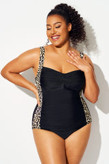 Leopard Print Twist Front Push Up One Piece Swimsuit