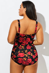 Floral Print Twist Front Push Up One Piece Swimsuit