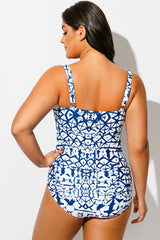 Geometric Sweetheart Neck Twist Front One Piece Swimsuit