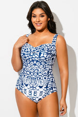 Geometric Sweetheart Neck Twist Front One Piece Swimsuit