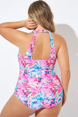 Colorful Printed Sarong Front One Piece Swimsuit
