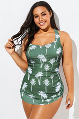 Green Palm Tree Slim One Piece Swimsuit