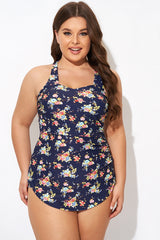 Vintage Flower Print Women One Piece Swimsuit