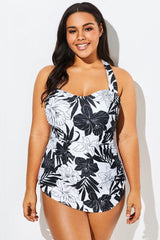 Black＆White Floral Sarong One Piece Swimsuit