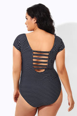 Stripes Round Neck Women One Piece Swimsuit