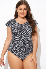 Floral Frill Sleeve Women One Piece Swimsuit