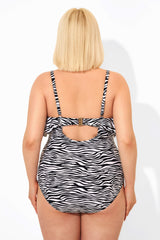 Zebra Print Scoopneck Sexy One Piece Swimsuit