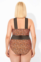 Printed Mesh Elastic One Piece Swimsuit for Lady