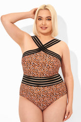 Printed Mesh Elastic One Piece Swimsuit for Lady