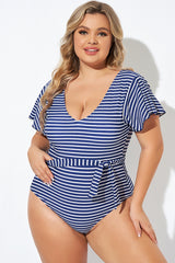 Blue and White Stripe Women One Piece Swimsuit